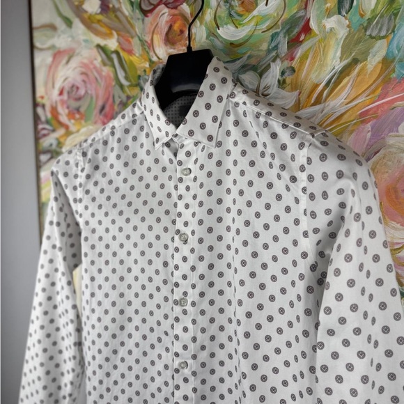 Ted Baker Men’s White Geo Print Button Down Shirt Size 2 - Picture 3 of 7